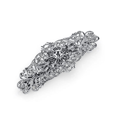 Bridal Opulent Filigree Round Crystal Bar Hair Barrette