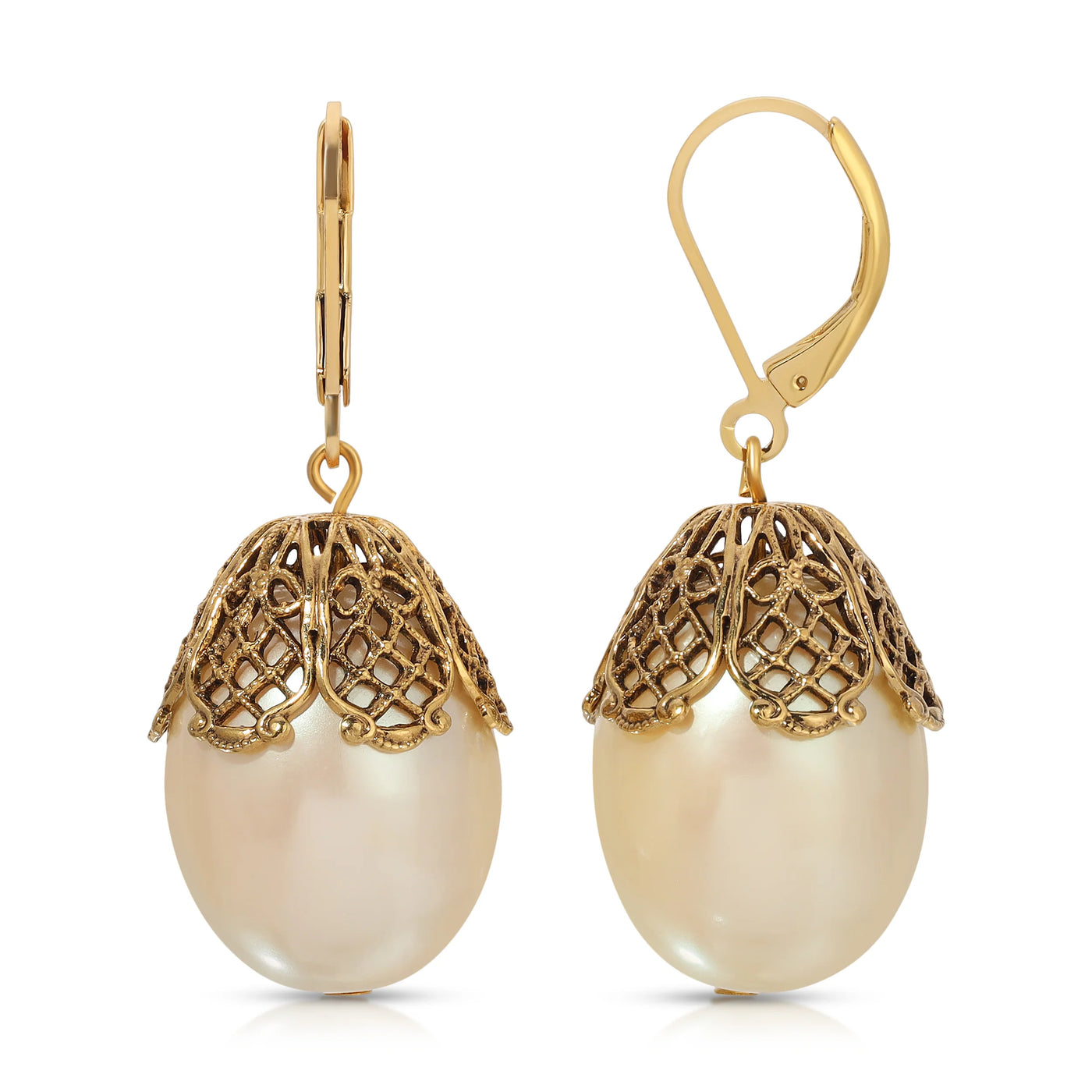 Filigree Pearl Shaped Drop Earrings