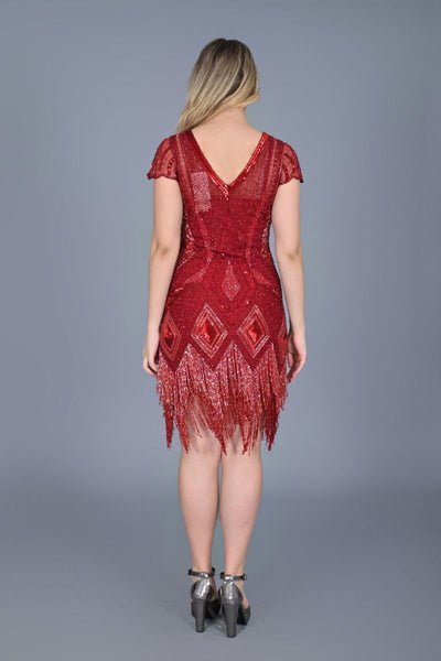 Art Deco Fringe Flapper Dress in Red