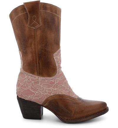 Basanti Mid-Calf Cowgirl Wedding Boots in Tan Rustic