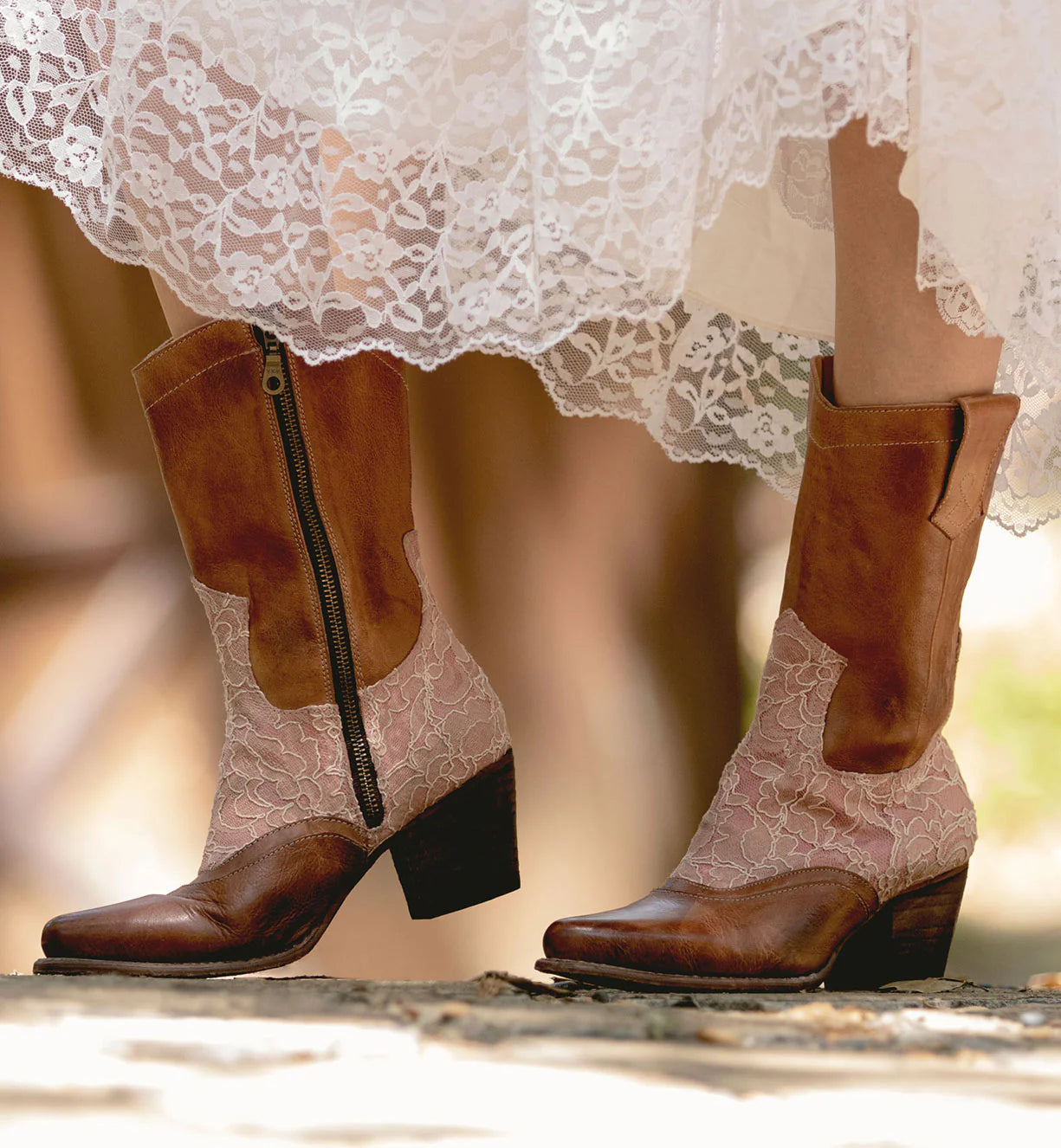 Basanti Mid-Calf Cowgirl Wedding Boots in Tan Rustic