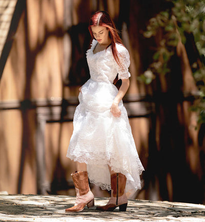 Basanti Mid-Calf Cowgirl Wedding Boots in Tan Rustic