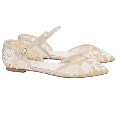 Celia Lace Wedding Flats in Nude