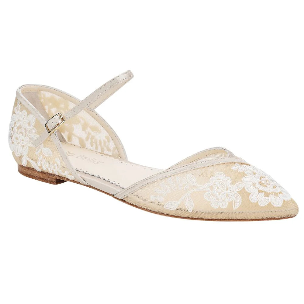 Celia Lace Wedding Flats in Nude