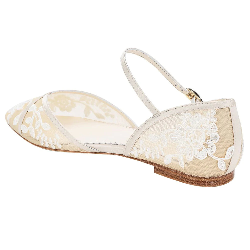 Celia Lace Wedding Flats in Nude