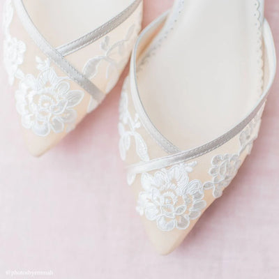 Celia Lace Wedding Flats in Nude