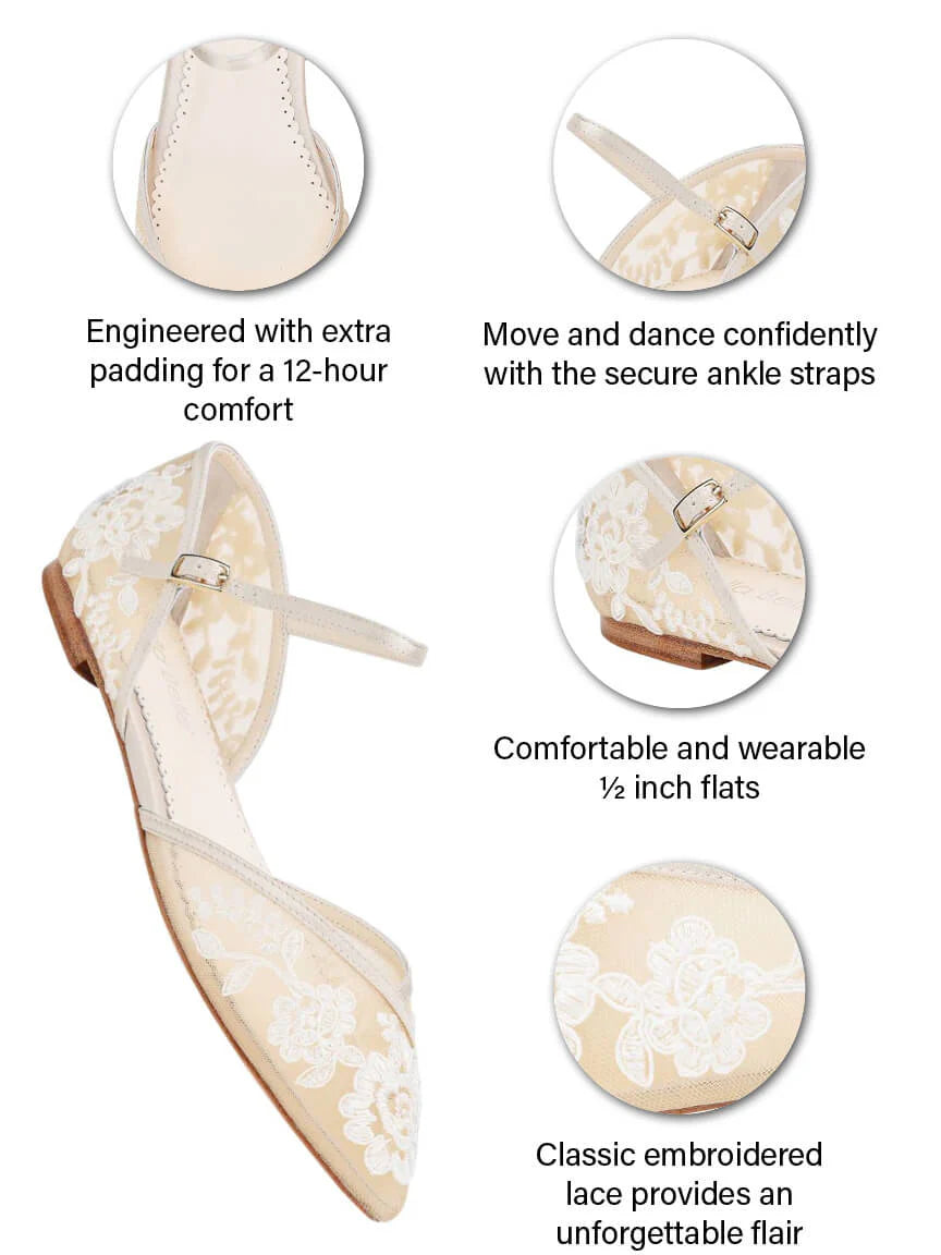 Celia Lace Wedding Flats in Nude