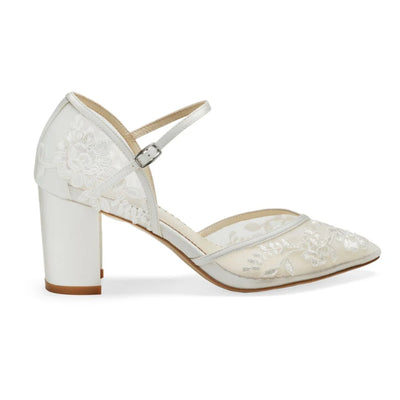 Chelsea Lace Wedding Block Heels in Ivory