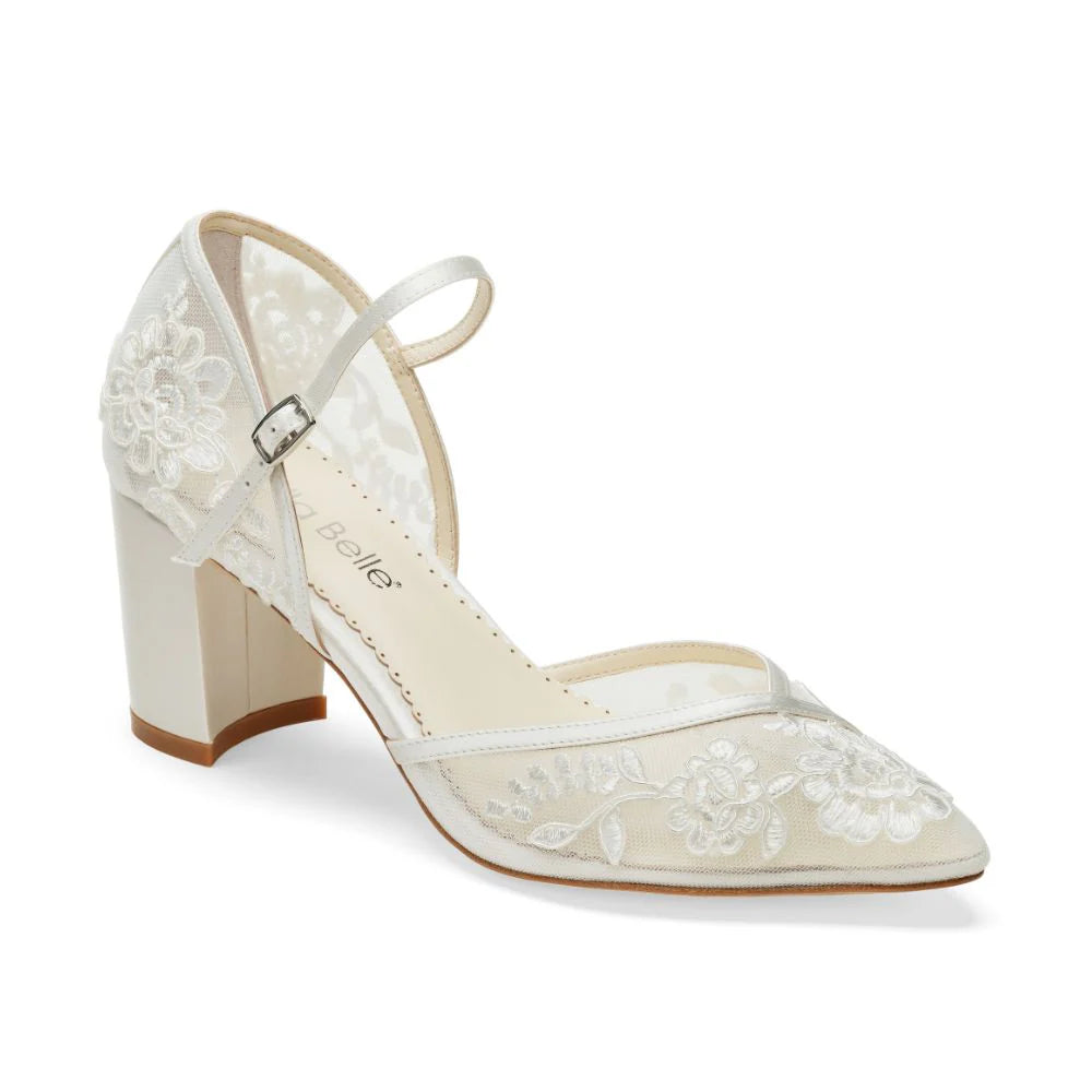 Chelsea Lace Wedding Block Heels in Ivory