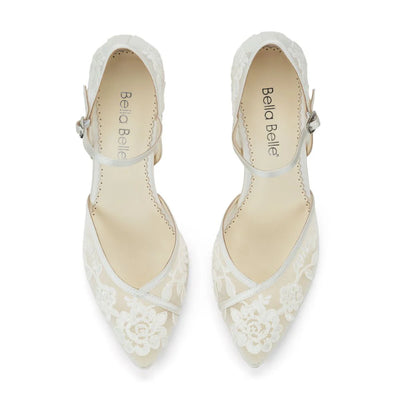 Chelsea Lace Wedding Block Heels in Ivory