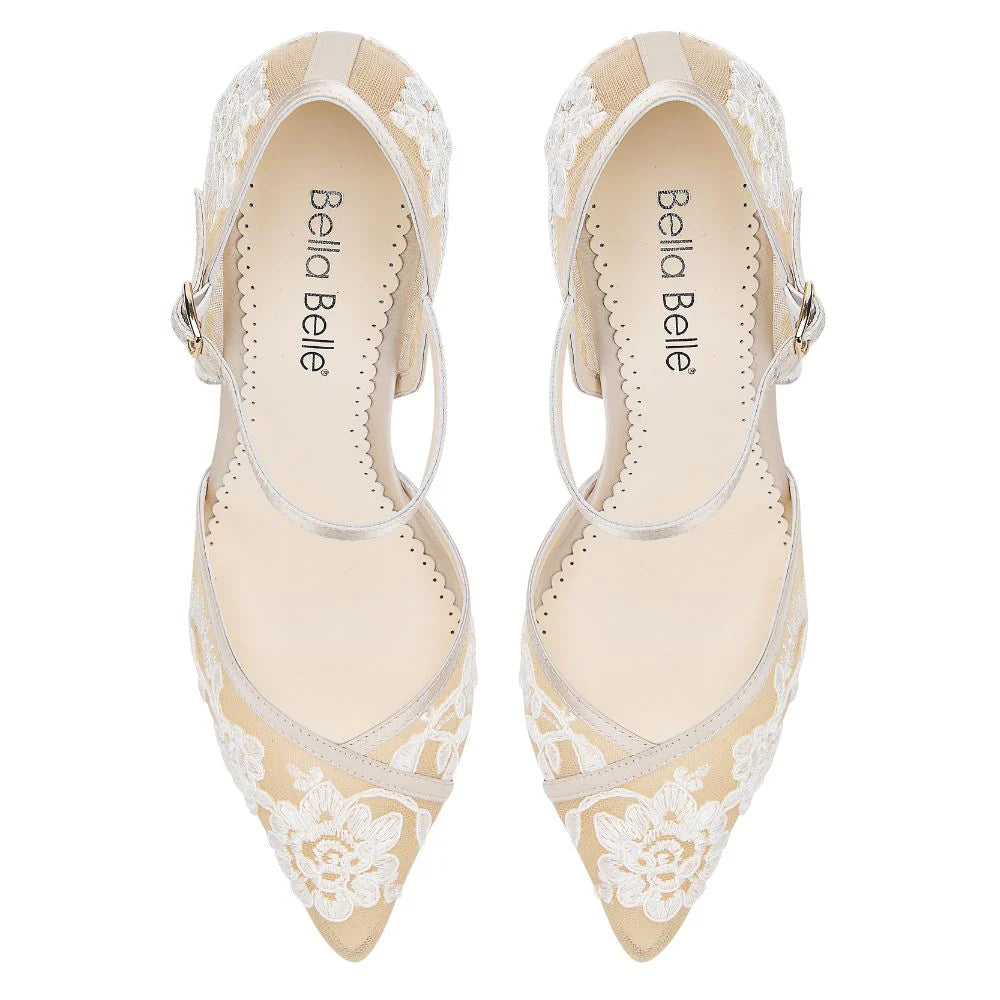 Claudia Lace Wedding Heels in Nude