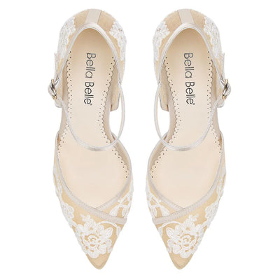 Claudia Lace Wedding Heels in Nude