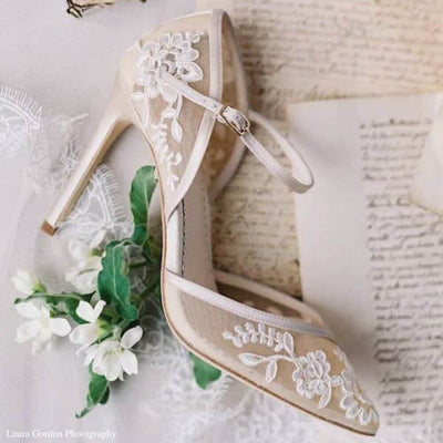 Claudia Lace Wedding Heels in Nude