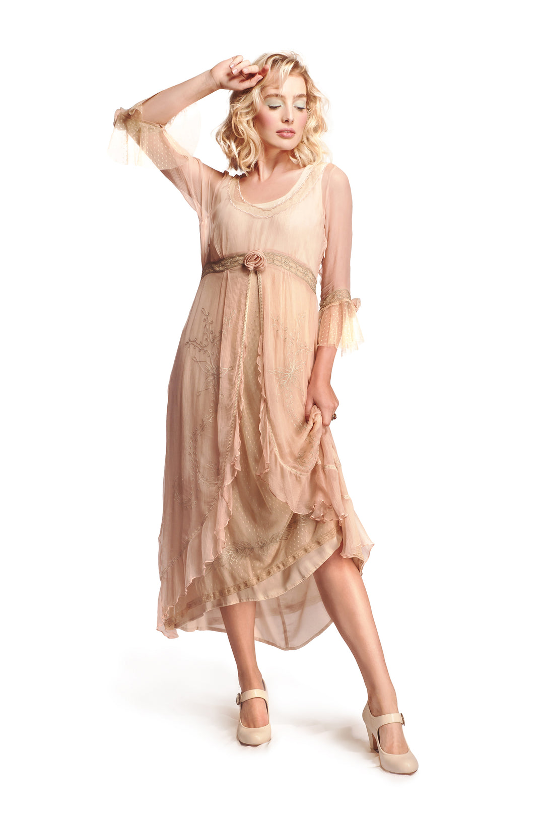 Dafna Frontier Romance Dress in Peach-Sage by Nataya