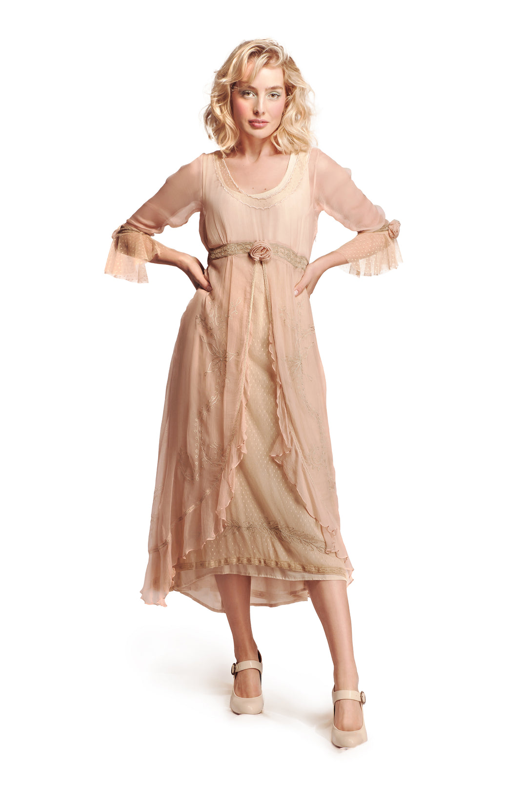 Dafna Frontier Romance Dress in Peach-Sage by Nataya