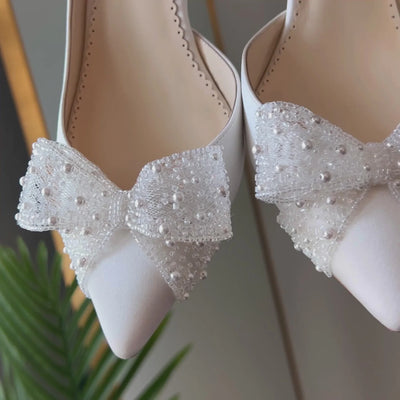 Dorothy Wedding Heels with Bow in Ivory