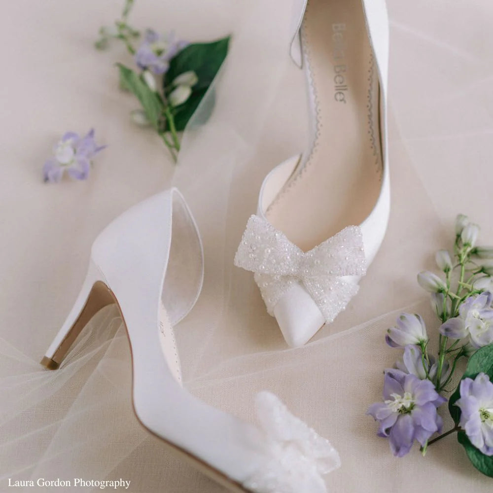 Dorothy Wedding Heels with Bow in Ivory