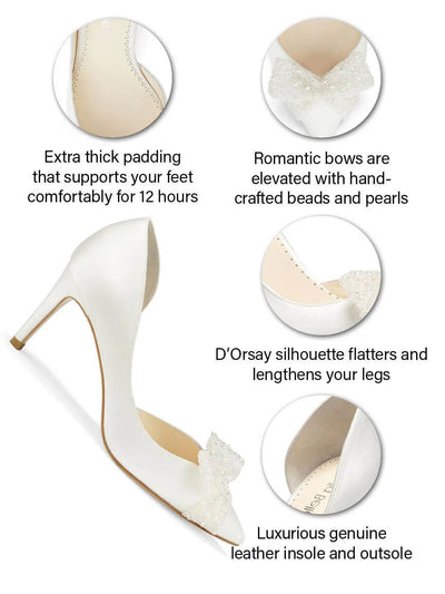 Dorothy Wedding Heels with Bow in Ivory