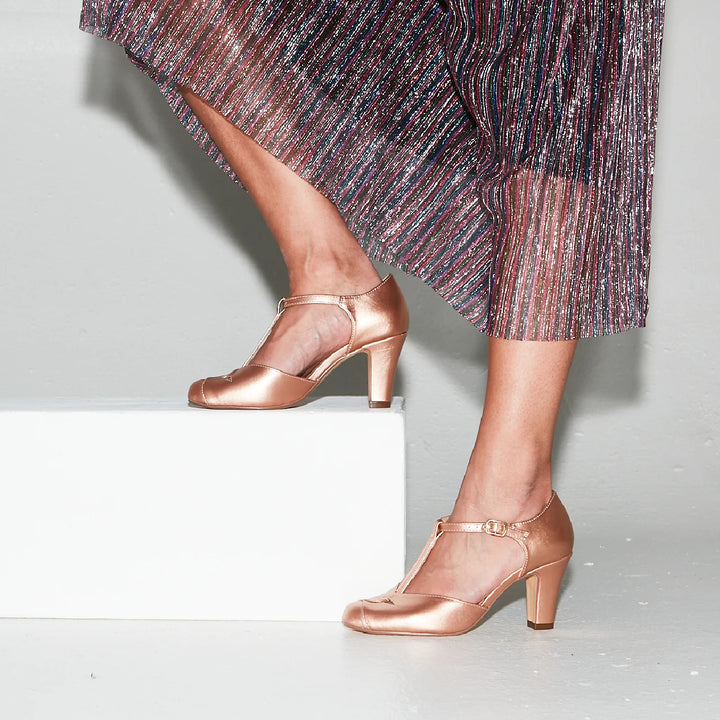 Glinda 1920s Inspired T-bar Heels in Rose-Gold