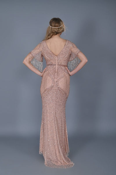 Hailey 1920s Maxi Beaded Wedding Dress in Blush