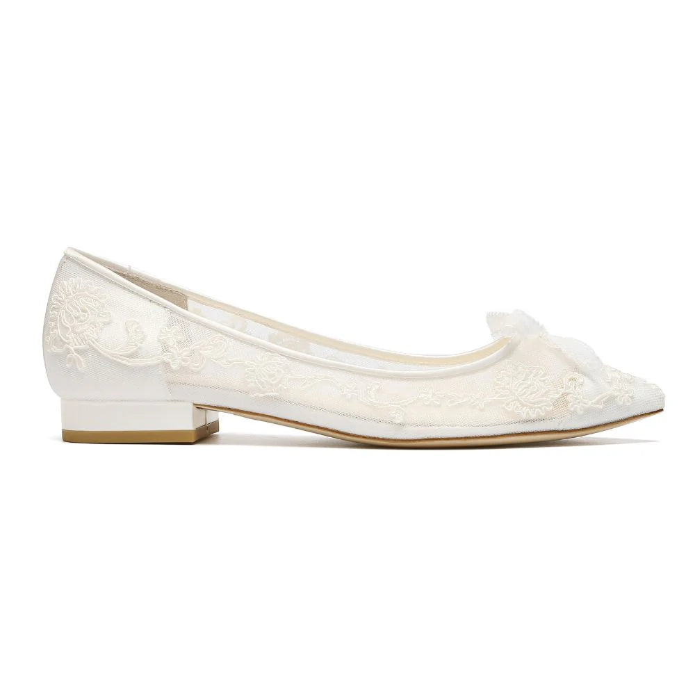 Isabella Floral Lace Wedding Flats in Ivory