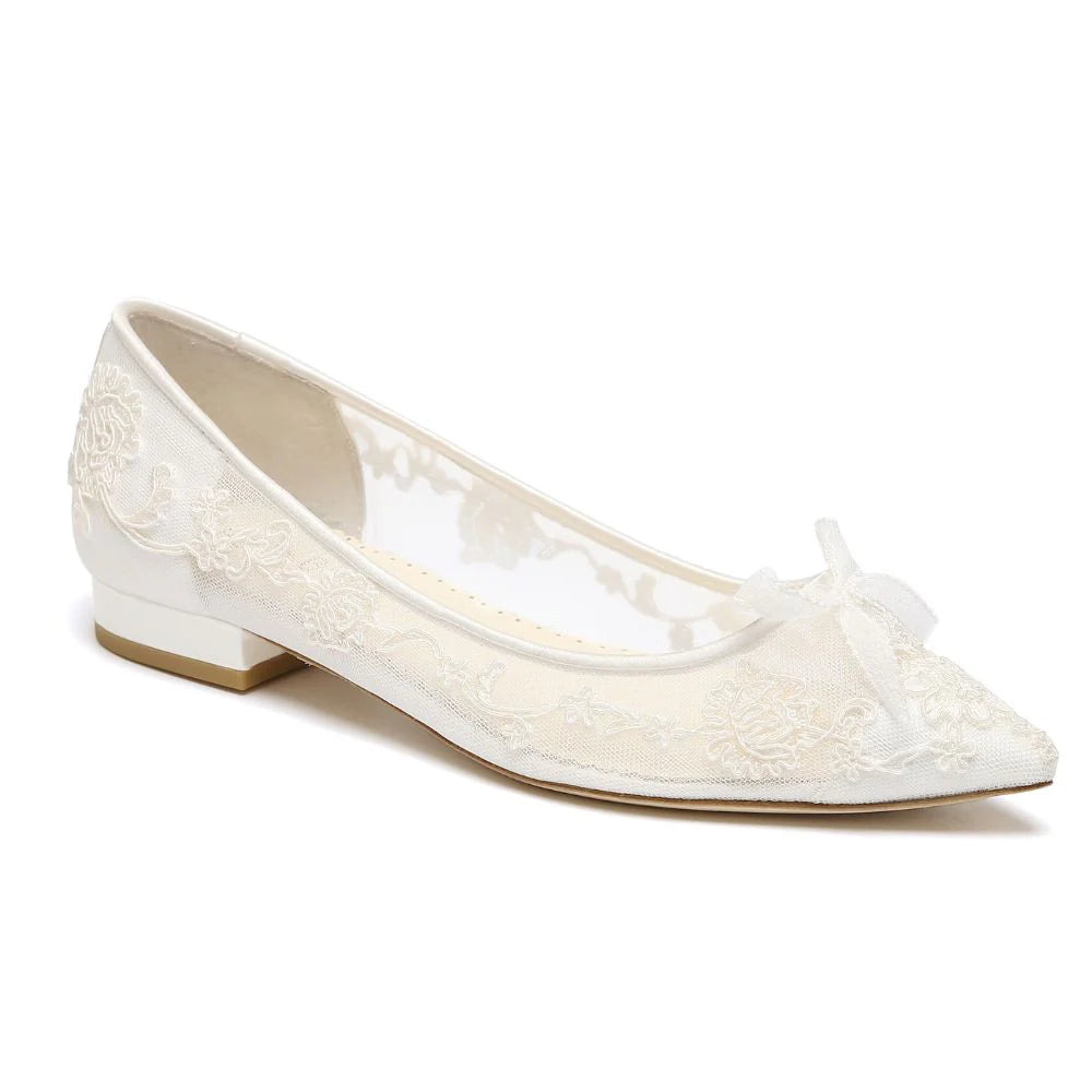 Isabella Floral Lace Wedding Flats in Ivory