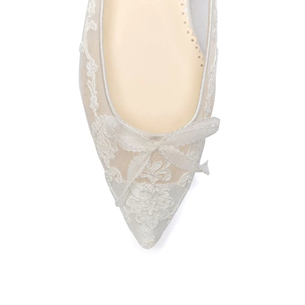 Isabella Floral Lace Wedding Flats in Ivory