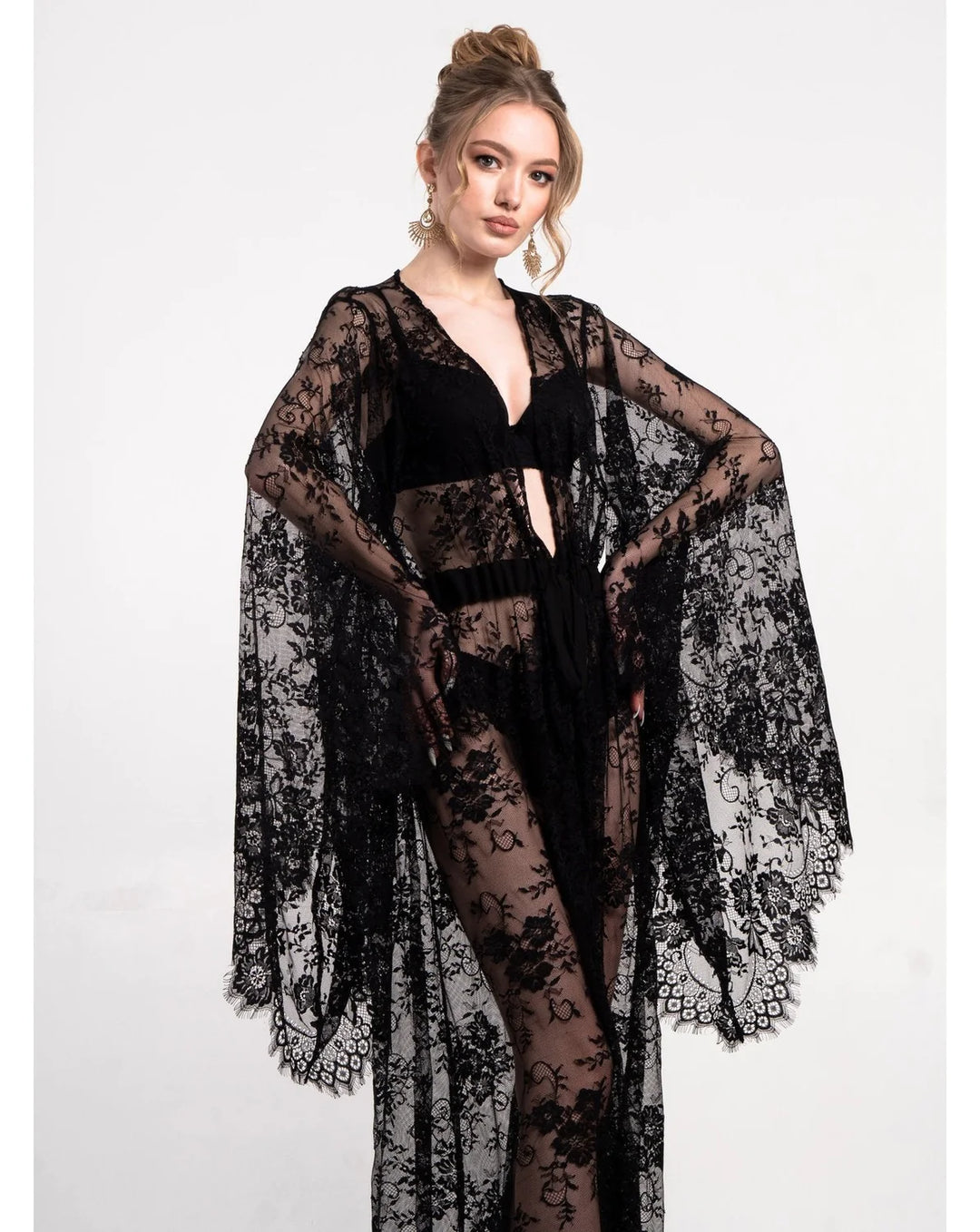 La Nuit Noire Long Lace Sheer Robe