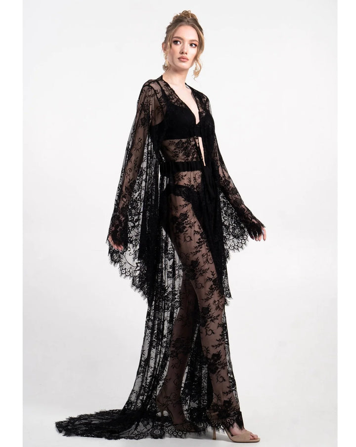 La Nuit Noire Long Lace Sheer Robe