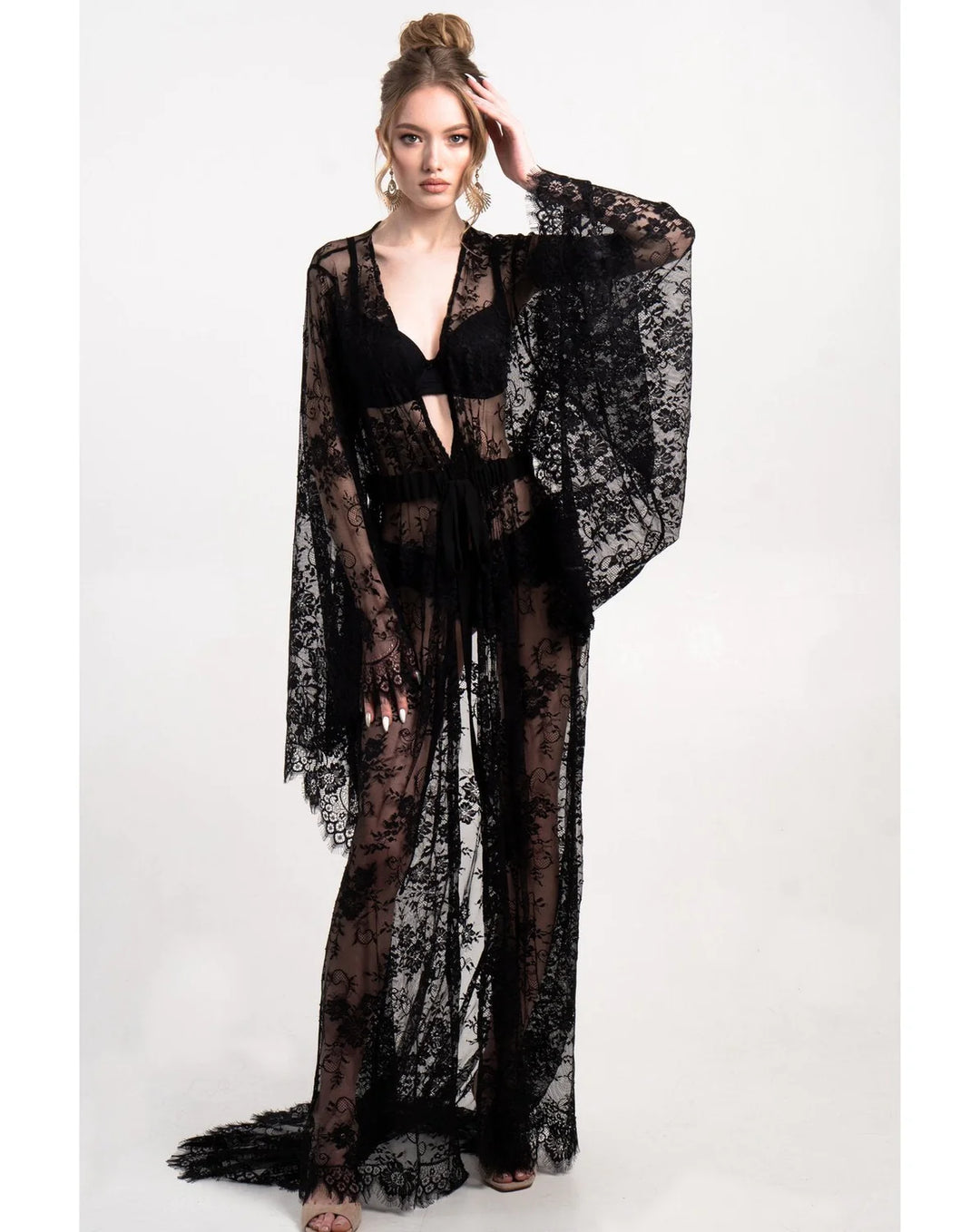 La Nuit Noire Long Lace Sheer Robe