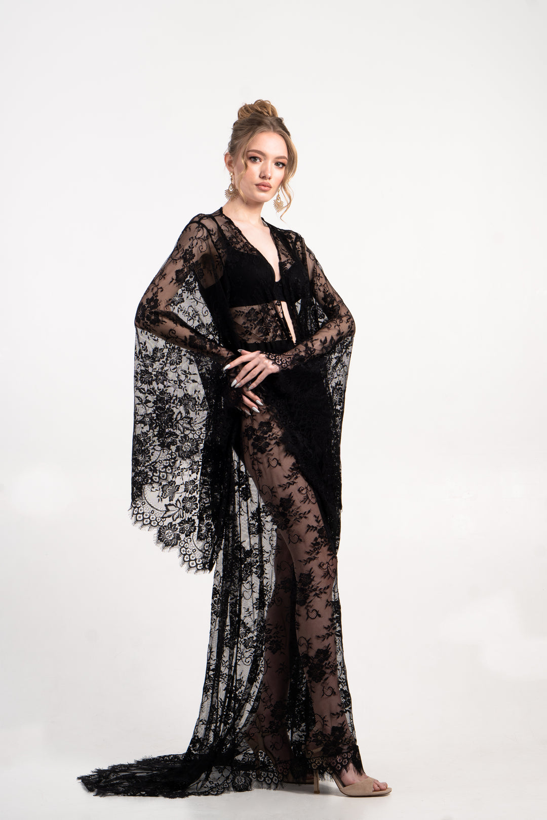 La Nuit Noire Long Lace Sheer Robe