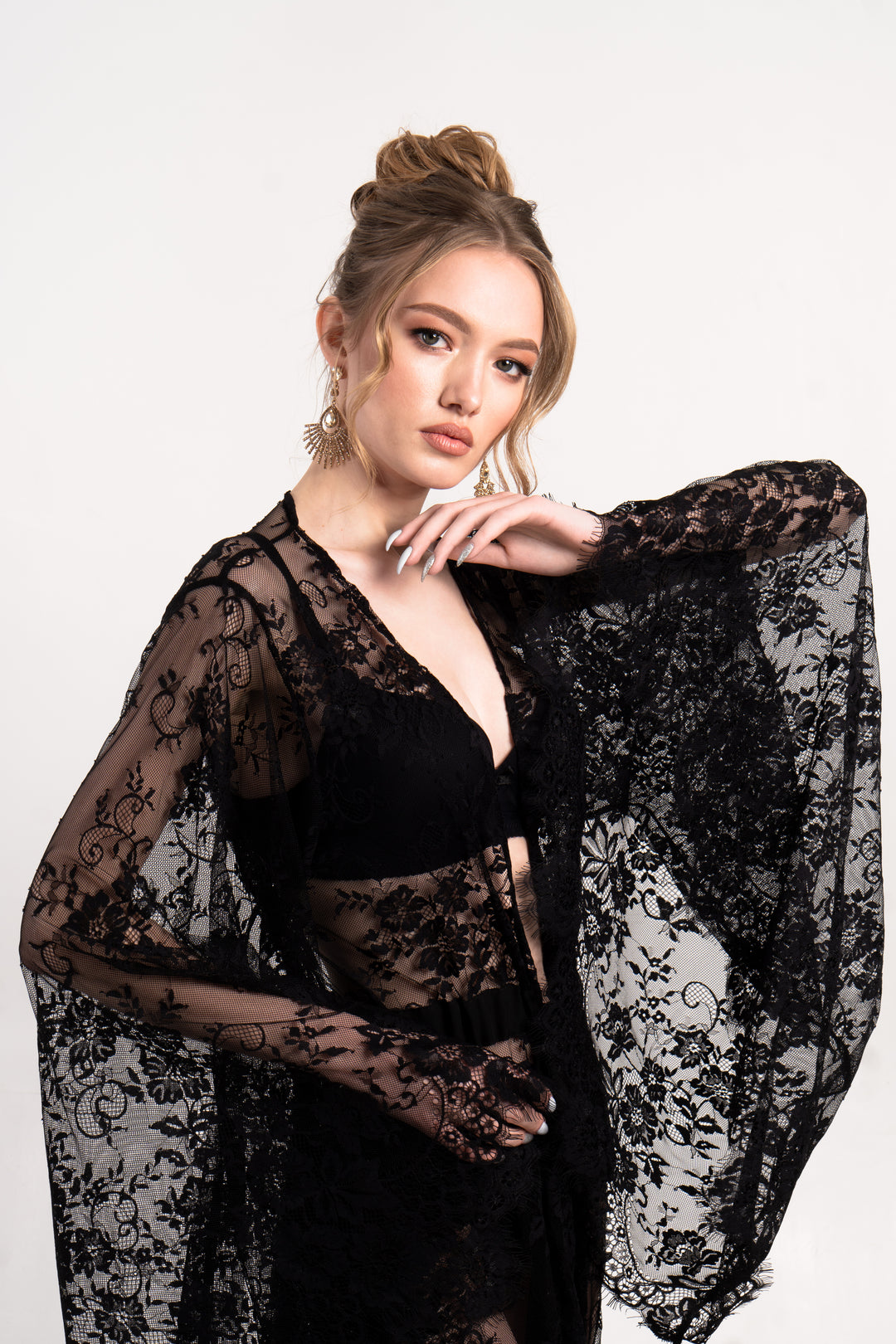 La Nuit Noire Long Lace Sheer Robe