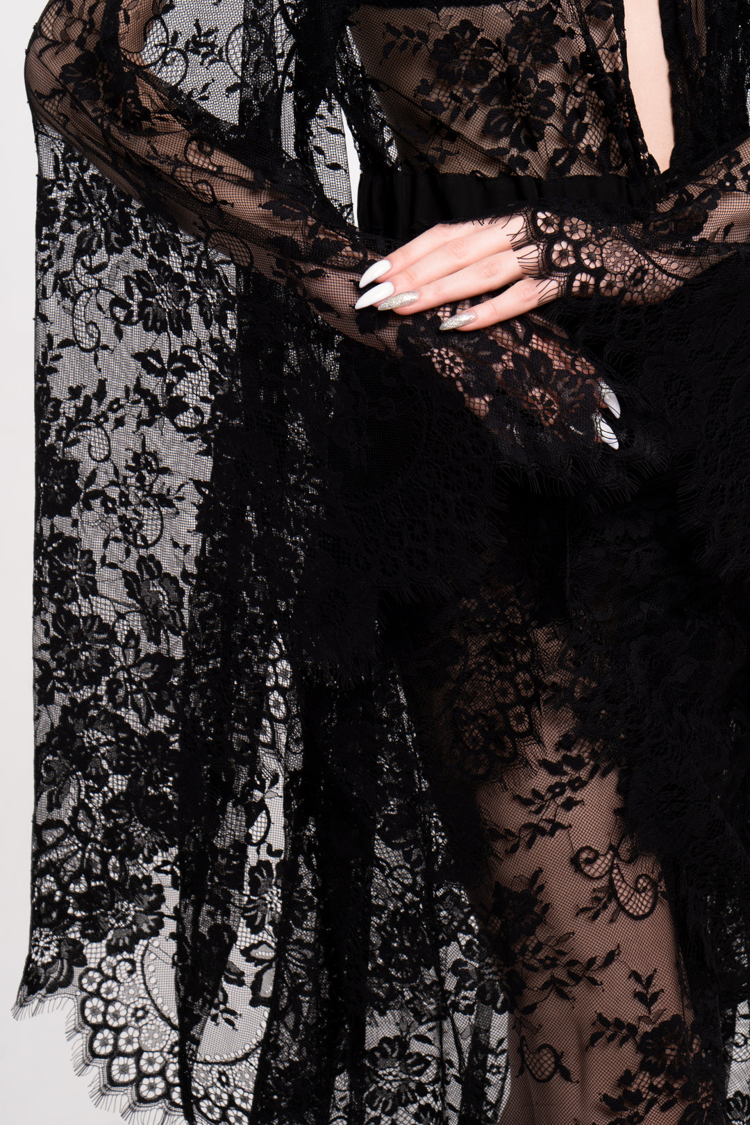 La Nuit Noire Long Lace Sheer Robe