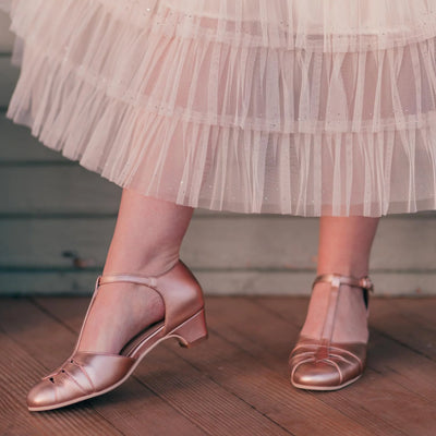 Monaco 1920s Style T-Bar Heels in Rose Gold