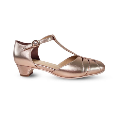 Monaco 1920s Style T-Bar Heels in Rose Gold