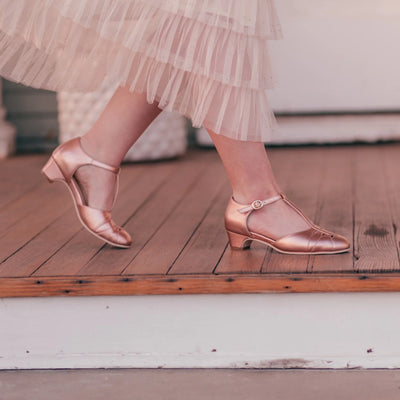 Monaco 1920s Style T-Bar Heels in Rose Gold