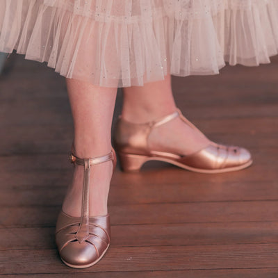 Monaco 1920s Style T-Bar Heels in Rose Gold