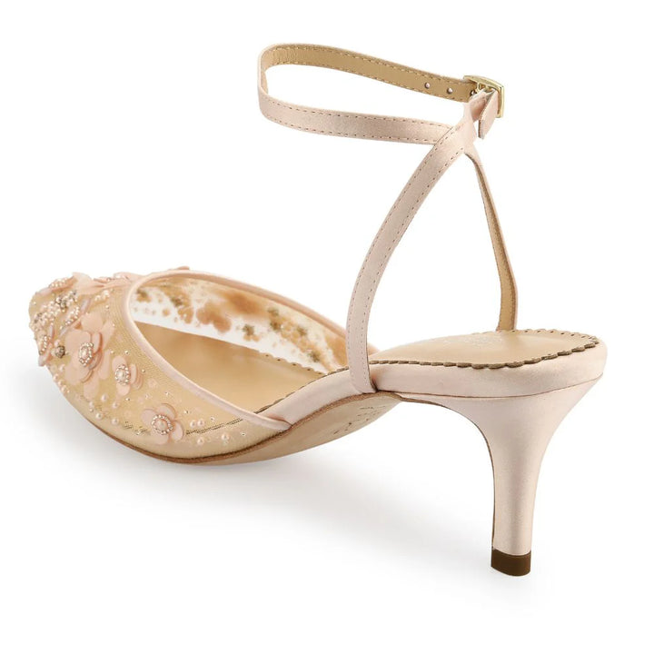 Rosa Floral Pearl Beaded Wedding Low Heels in Blush