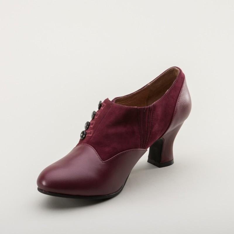 Greta Retro Side-Button Shoes in Garnet - SOLD OUT