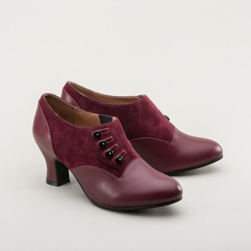 Greta Retro Side-Button Shoes in Garnet - SOLD OUT