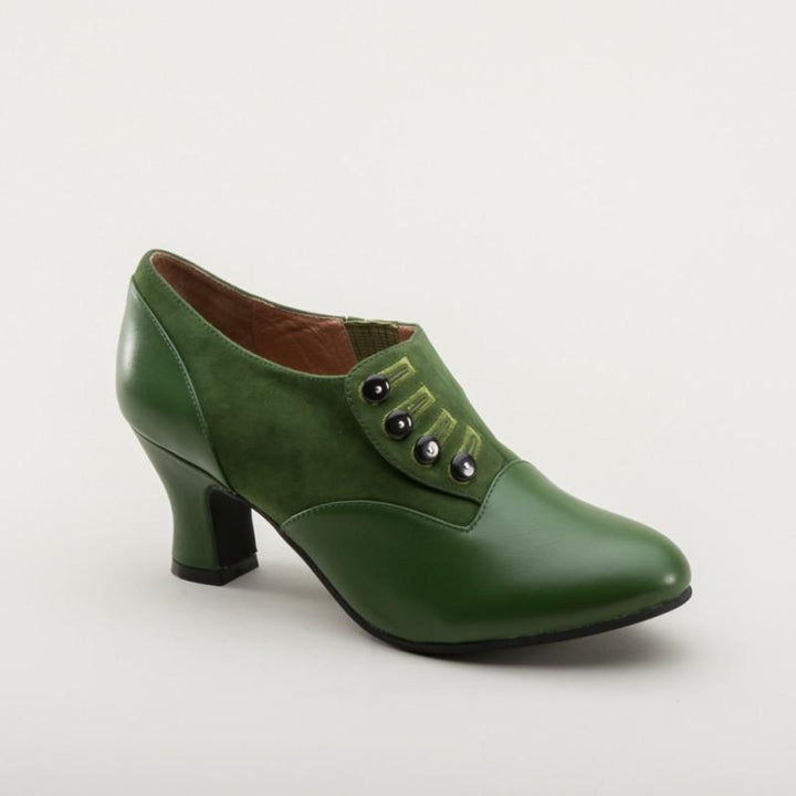 Greta Retro Side-Button Shoes in Green - SOLD OUT