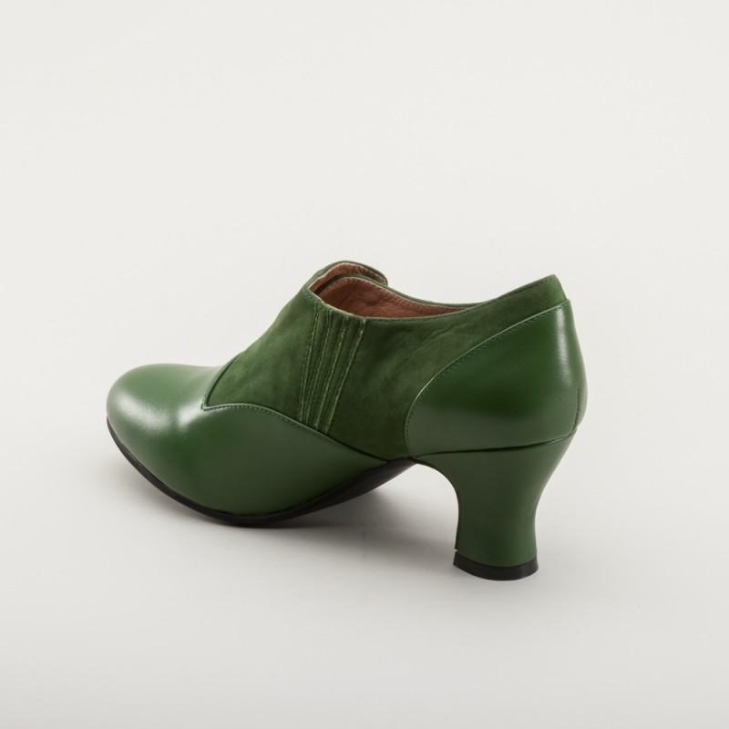 Greta Retro Side-Button Shoes in Green - SOLD OUT