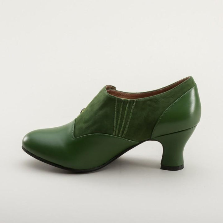 Greta Retro Side-Button Shoes in Green - SOLD OUT