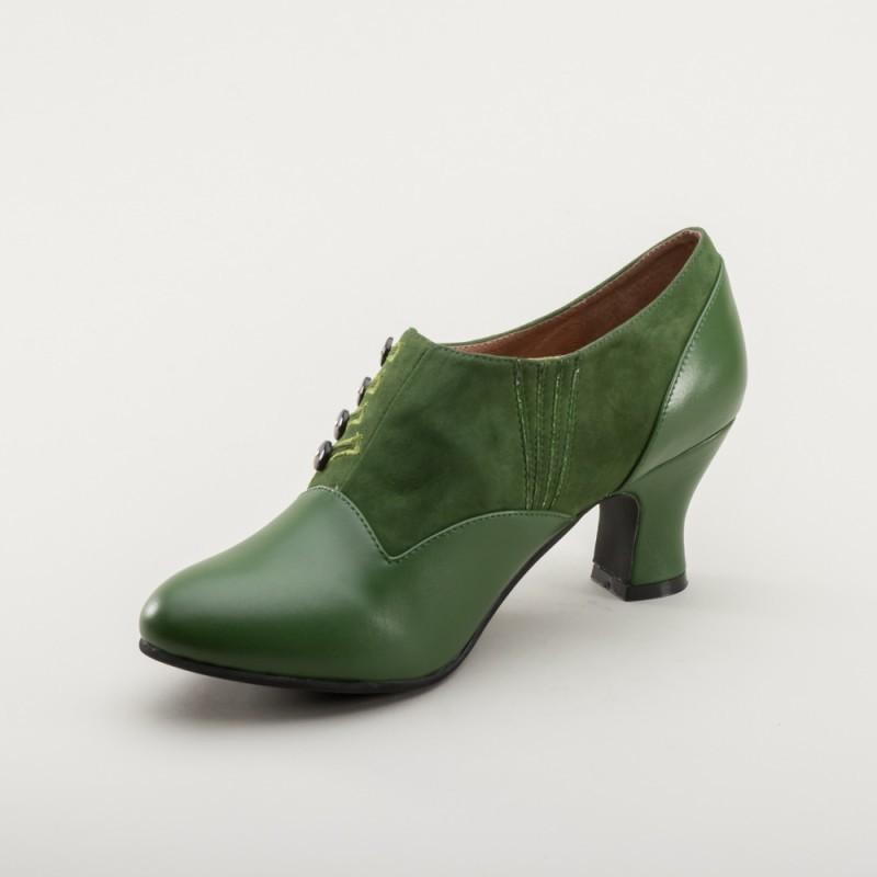 Greta Retro Side-Button Shoes in Green - SOLD OUT