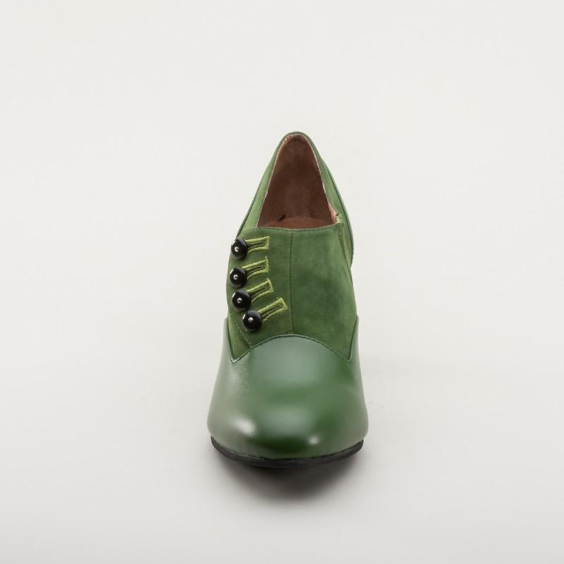 Greta Retro Side-Button Shoes in Green - SOLD OUT