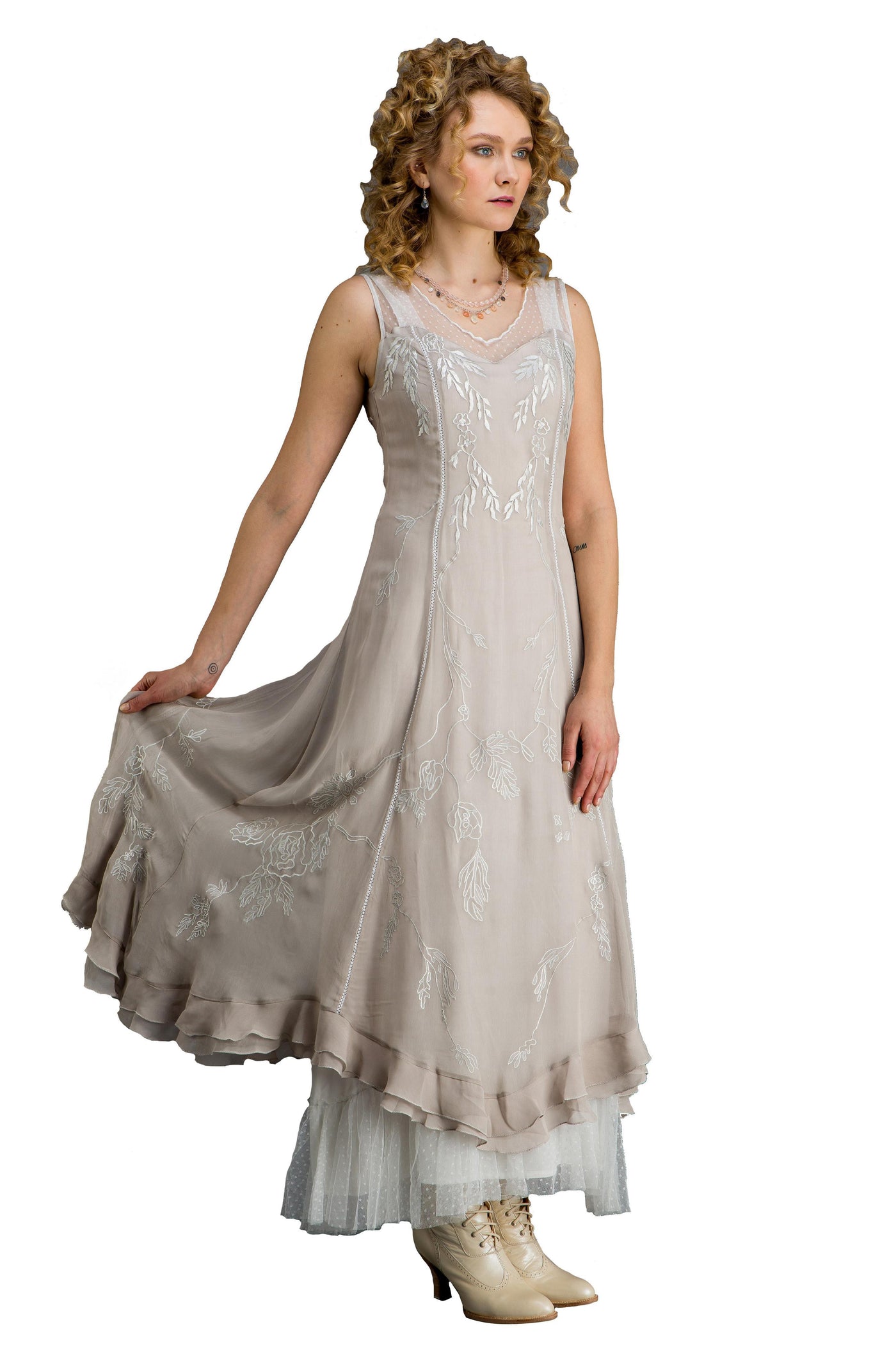 Vintage Inspired Wedding Gown in Silver-Grey by Nataya