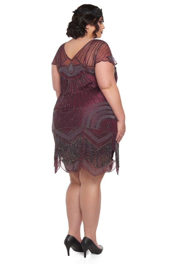 Gatsby Lady 1920s Cocktail Party Dress in Purple Plum 1x DarkRed