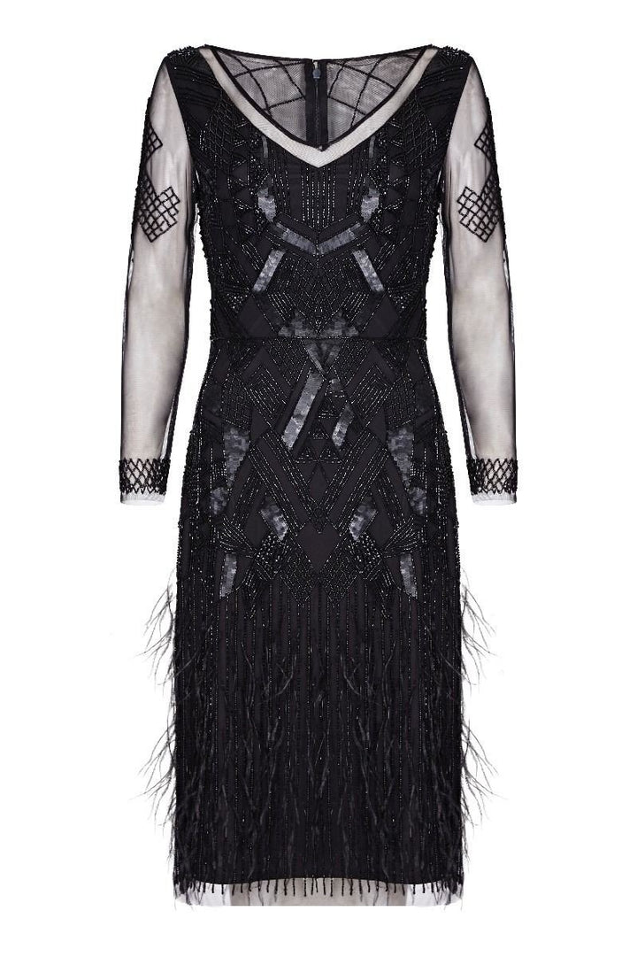 Ivy 1920s Feather Embellished Dress in Black