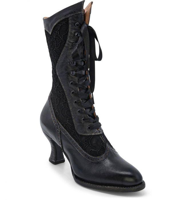 Abigale Victorian Inspired Leather & Lace Boots in Black by Oak Tree ...