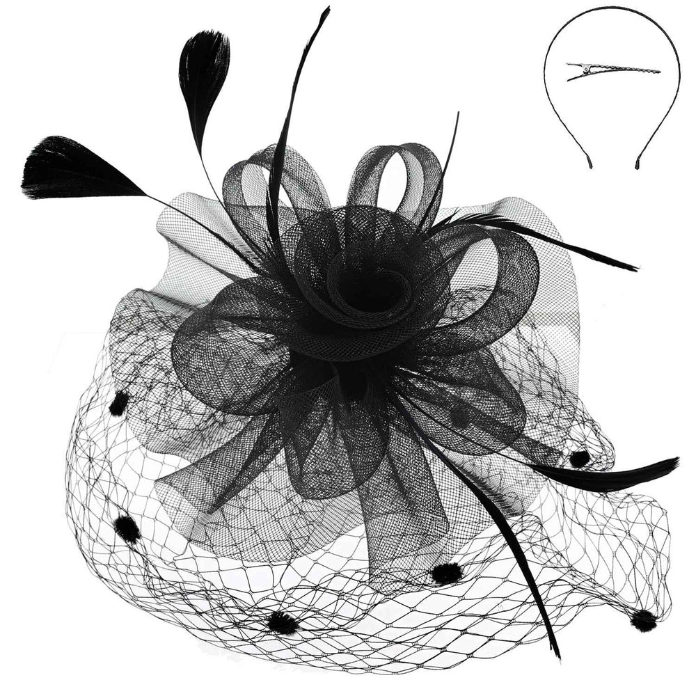 1920s Polka Dot Veil Fascinator in Black